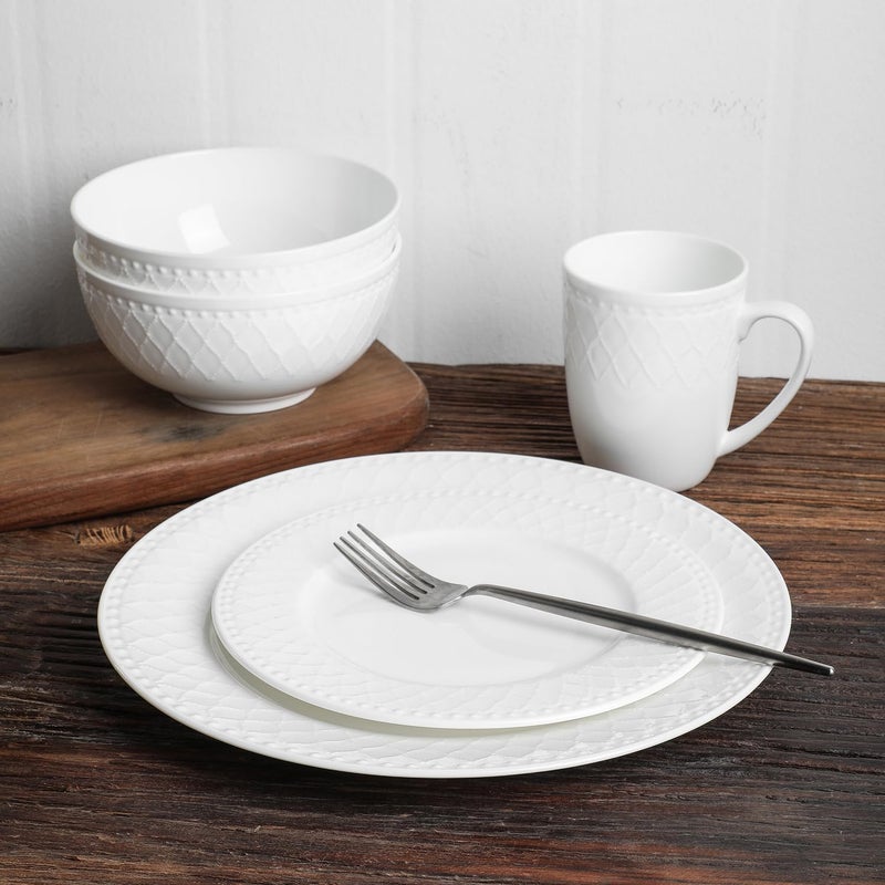 Stone Lain Alexandria 32-Piece Dinnerware Set Bone China, White - Image 3